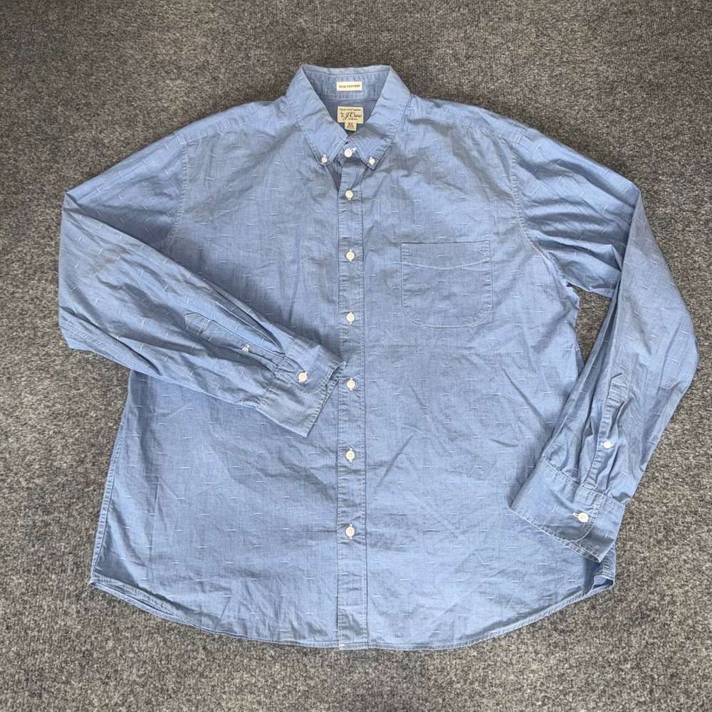 J.Crew Men XL Slim Untucked Secret Wash Stretch Shirt Blue Button Up long Sleeve